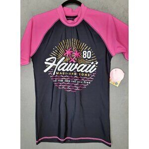 Maui And Sons Rashguard Surf Swim Top Girls Size L /Womens Size S Pink Black NWT